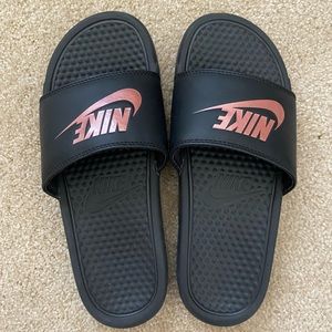 Nike rose gold slides